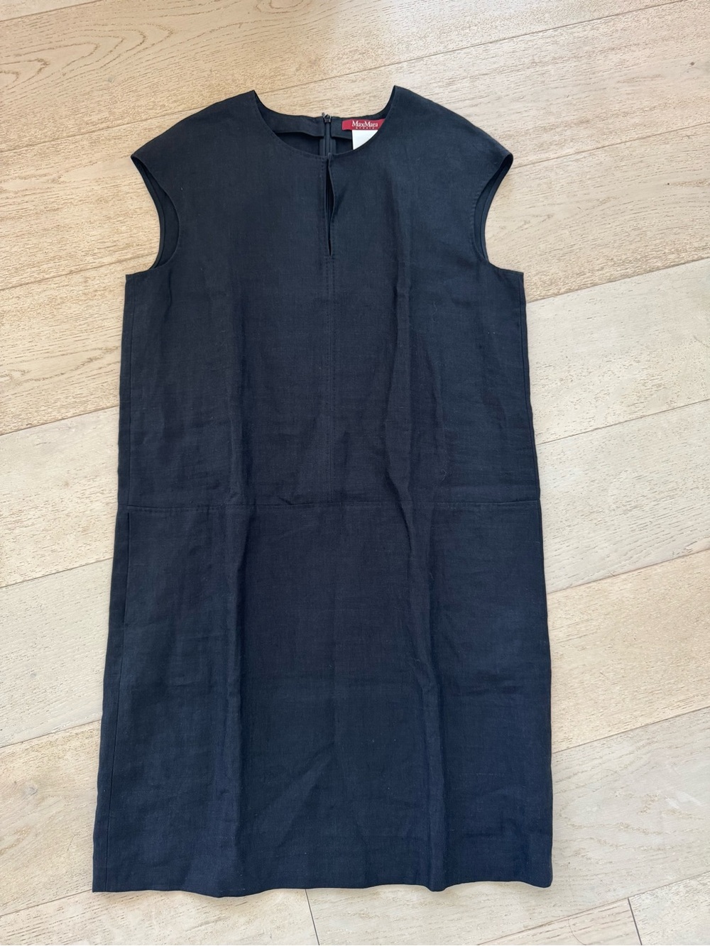 Max Mara black linen blend shift dress 14